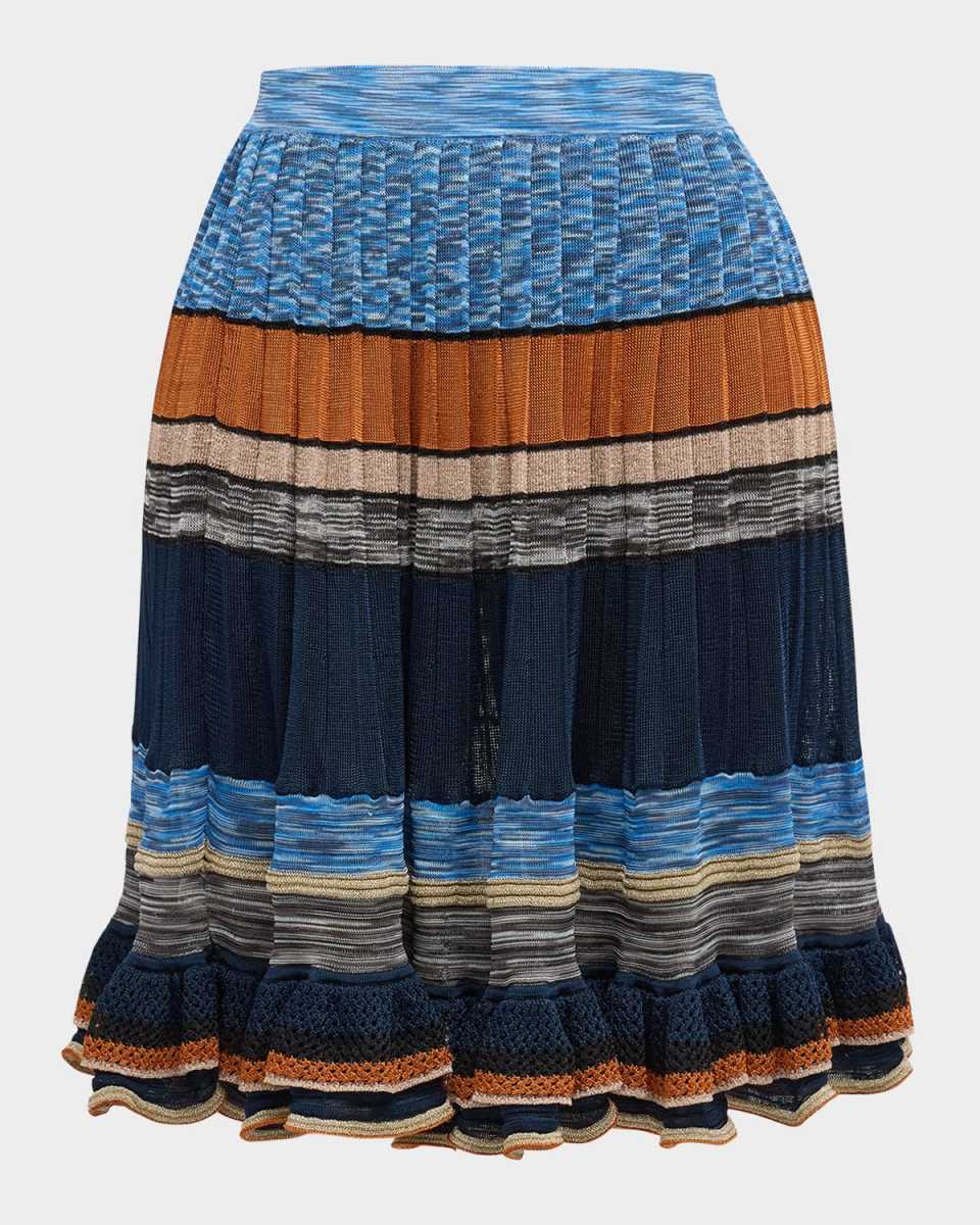 Eios Striped Ruffle-Hem Knit Skirt